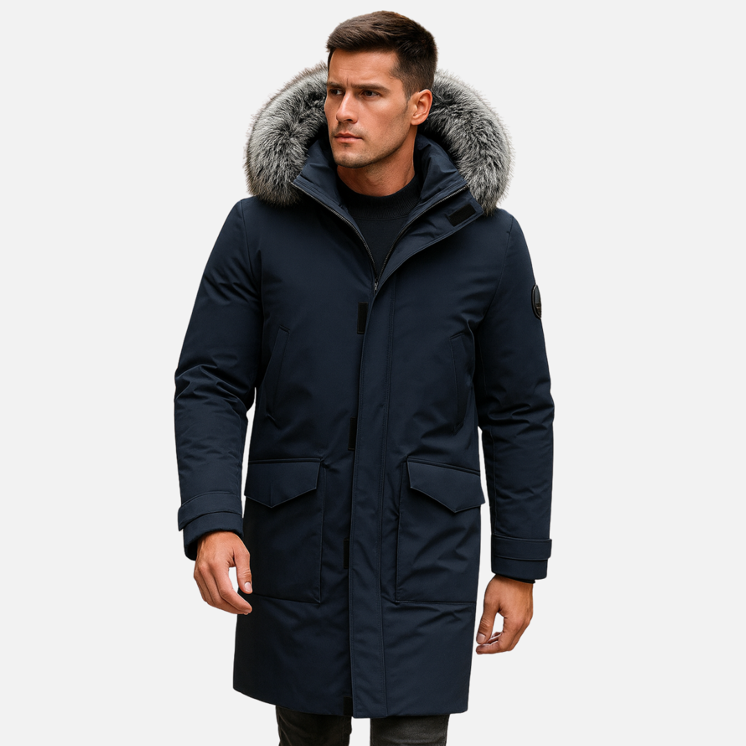 Men’s Winter Jacket with Hood and Faux Fur Collar – Warm Coat