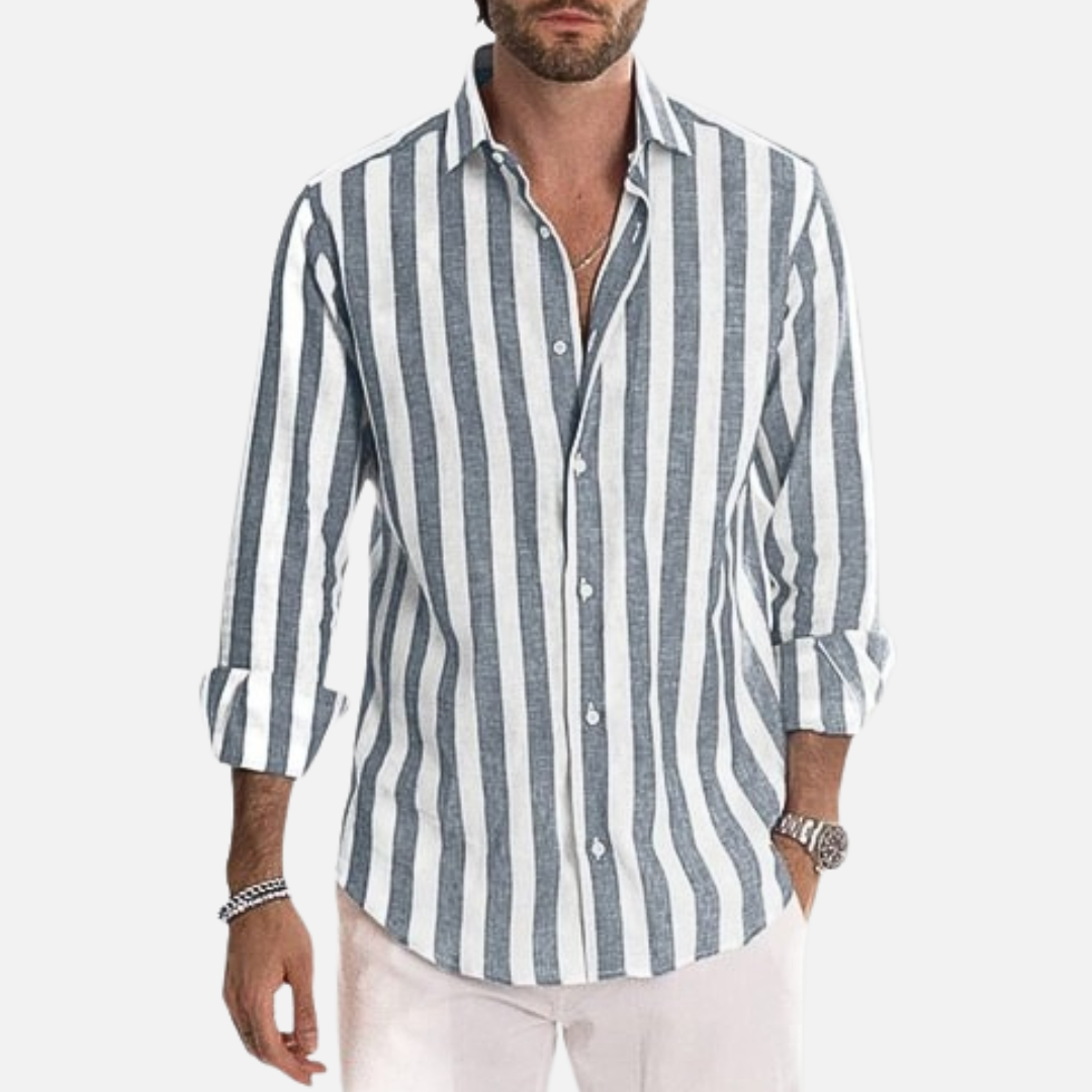 Men's Loose Striped Button-Up Shirt