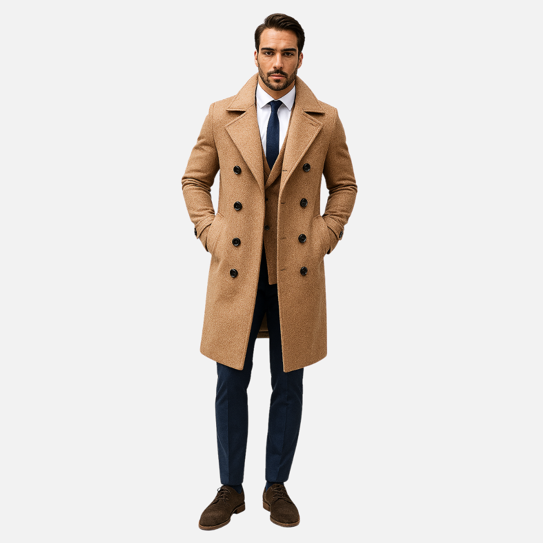 Men's Merino Wool Trench Coat - Long Wool Jacket