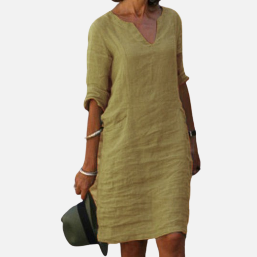 Women's Linen V-Neck Dress