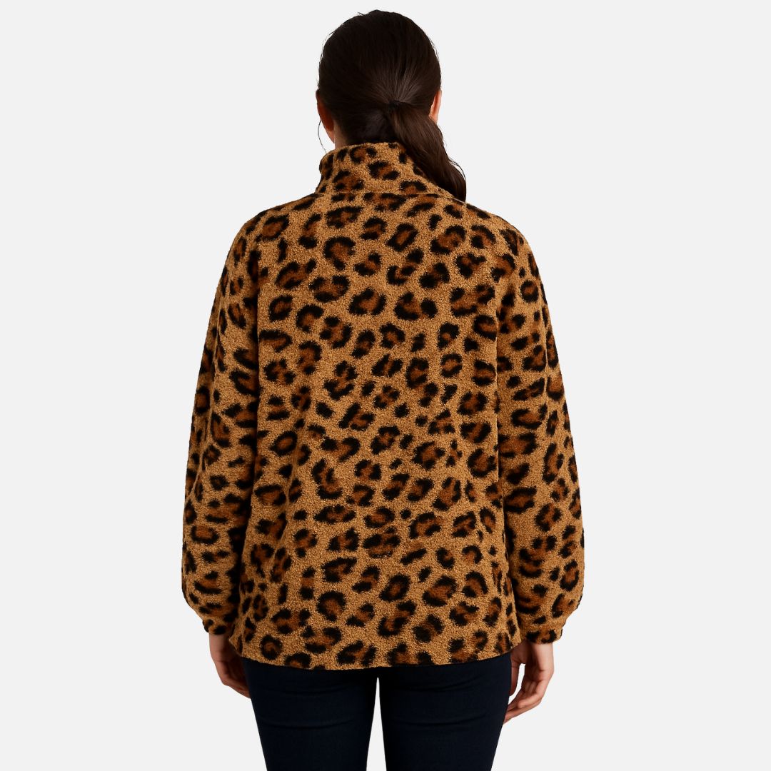 Women’s Leopard Print Half-Zip Sweater – Warm Pullover