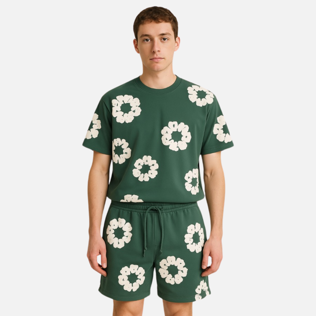 Unisex Floral Breathable T-Shirt & Shorts Outfit Set