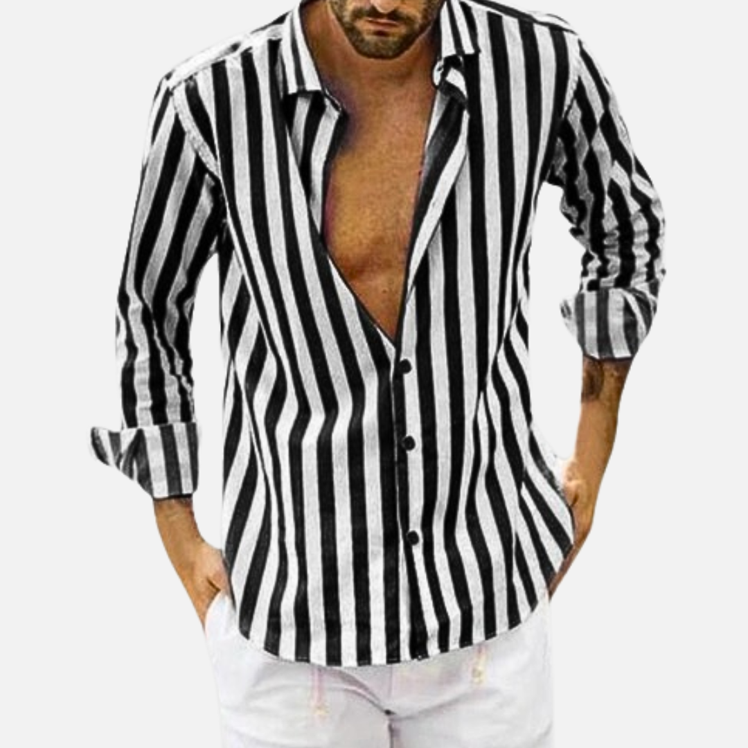 Men's Loose Striped Button-Up Shirt