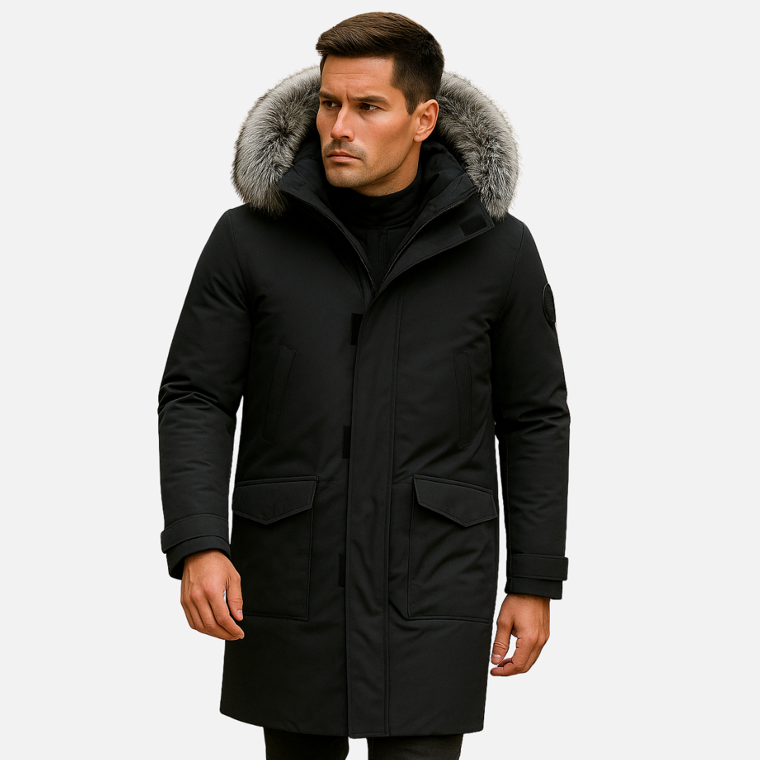 Men’s Winter Jacket with Hood and Faux Fur Collar – Warm Coat