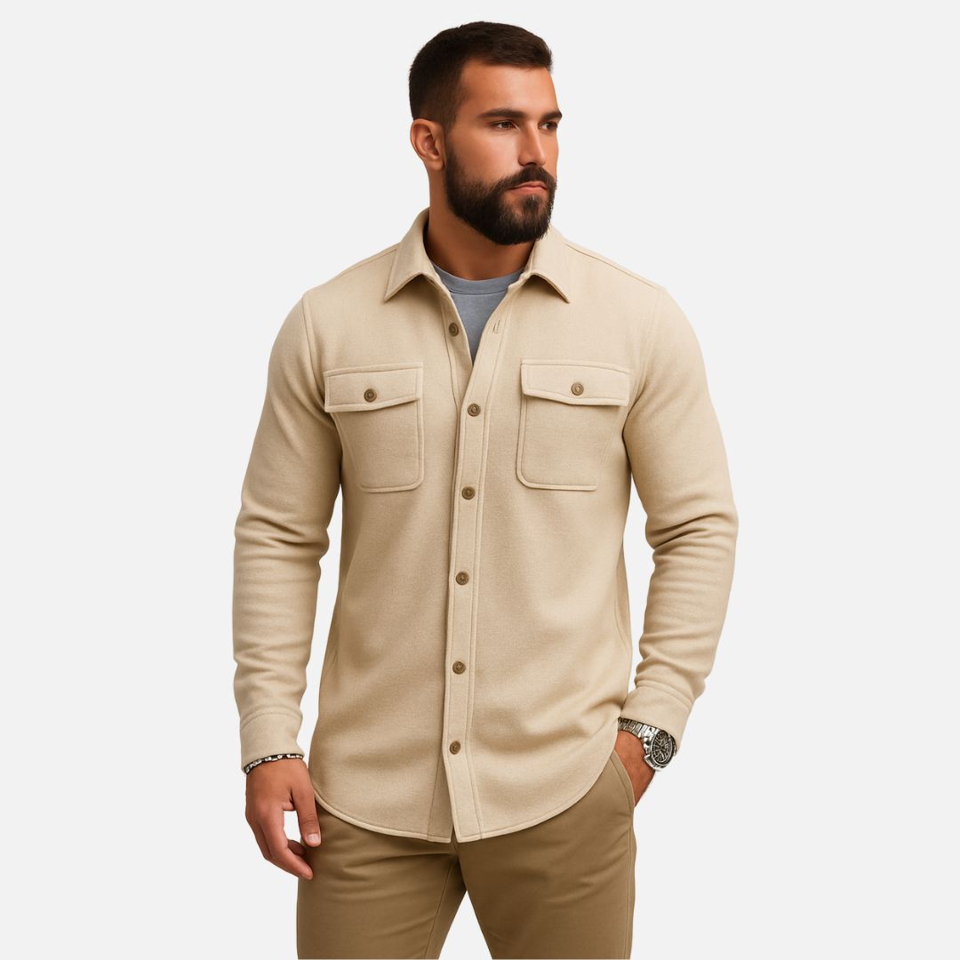 Men's Casual Long Sleeve Overshirt - Casual Knitted Jacket