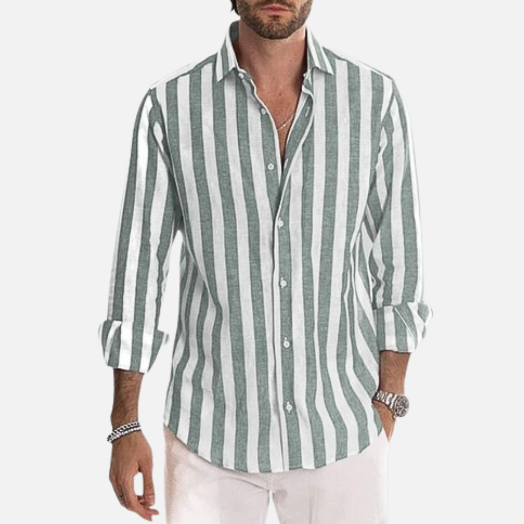 Men's Loose Striped Button-Up Shirt