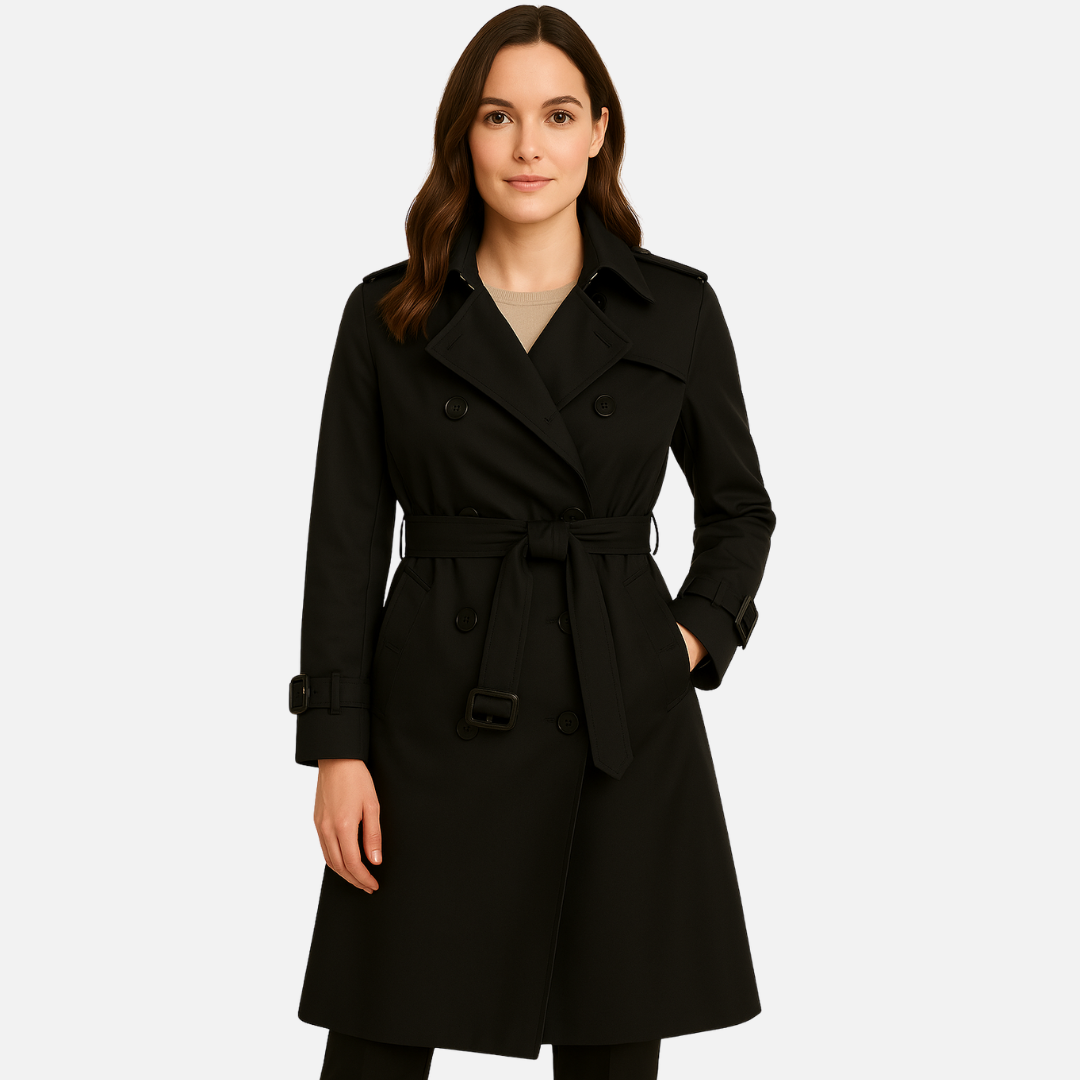Women’s Warm Trench Coat – Classic Long Belted Coat for Autumn & Winter