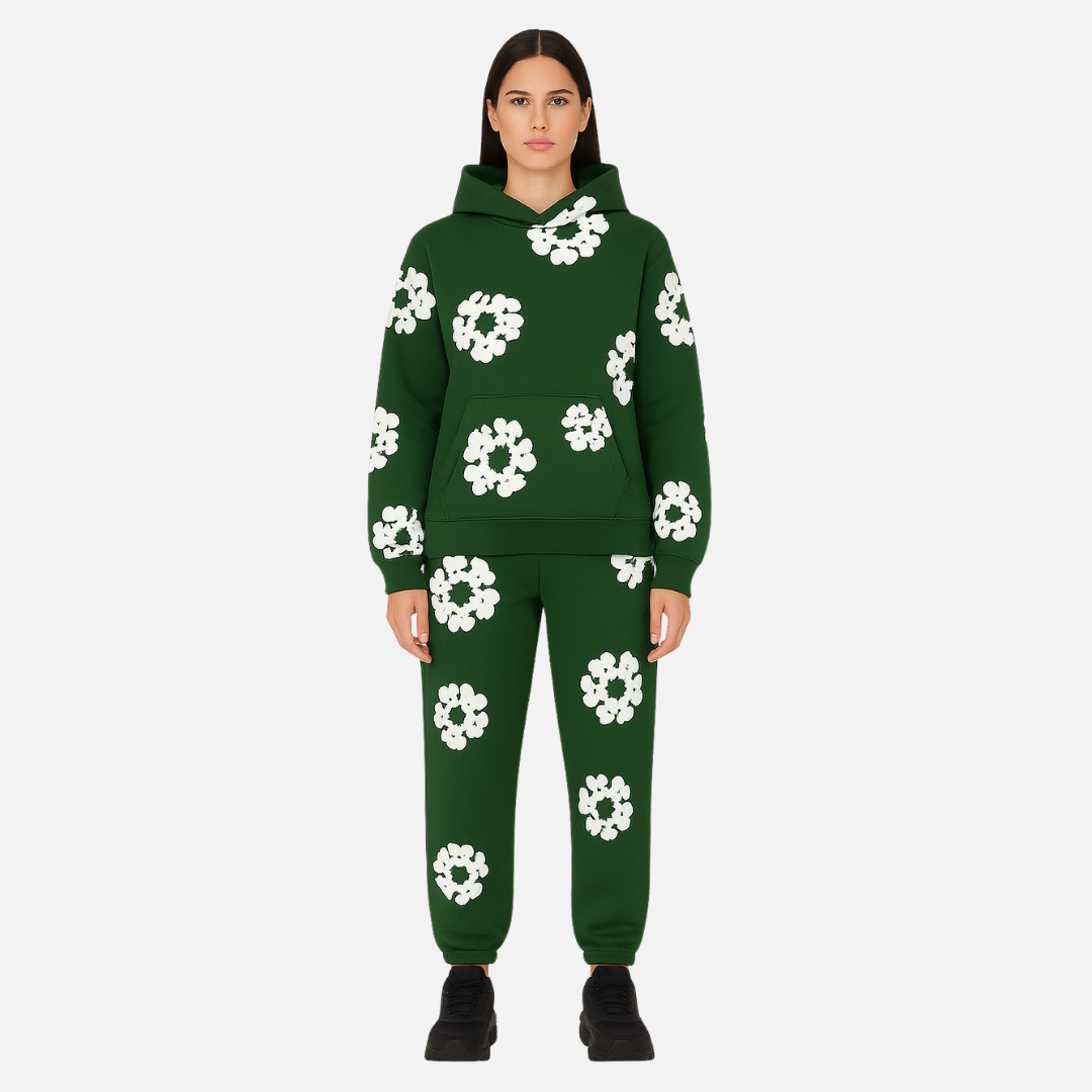 Unisex Cotton Floral Tracksuit – Comfortable Floral Hoodie & Joggers Outfit Set