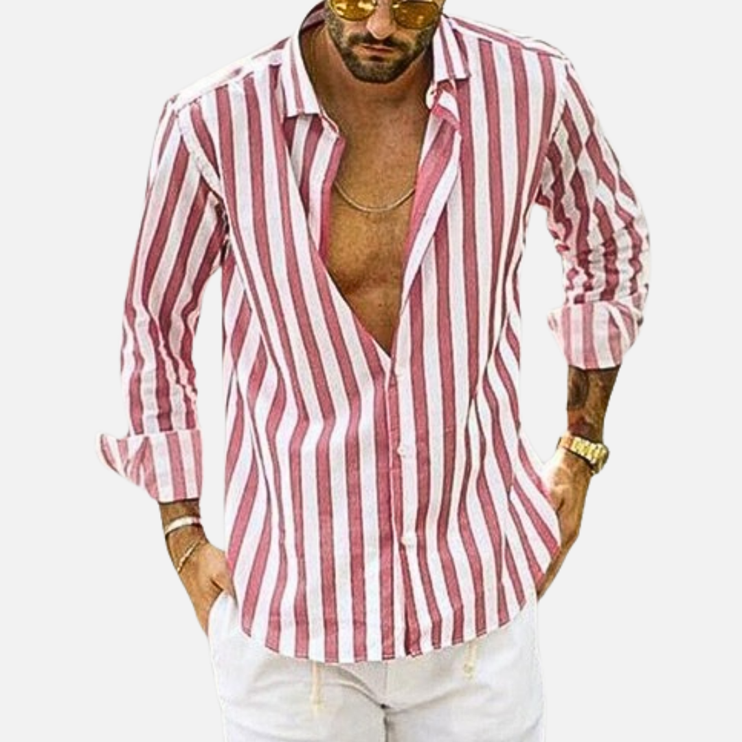 Men's Loose Striped Button-Up Shirt