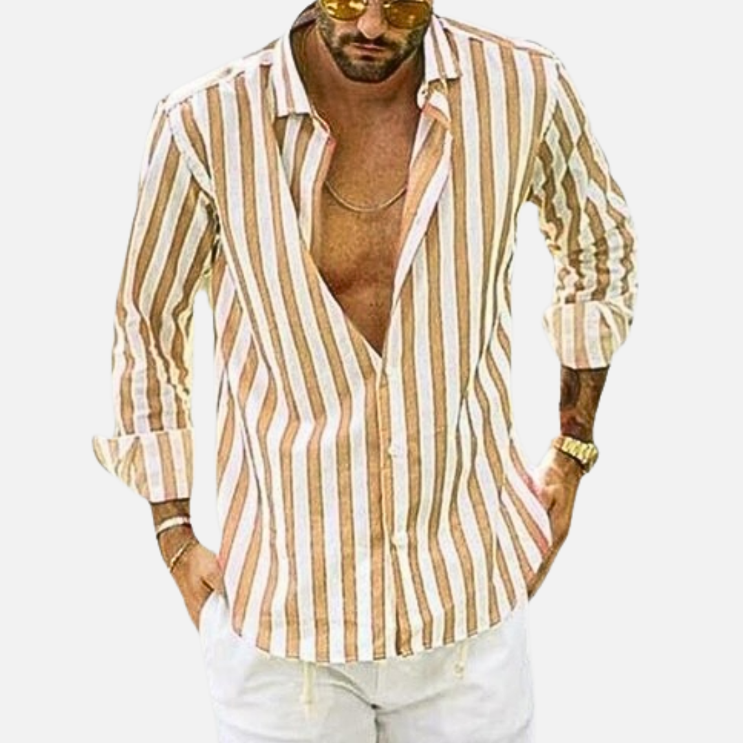 Men's Loose Striped Button-Up Shirt