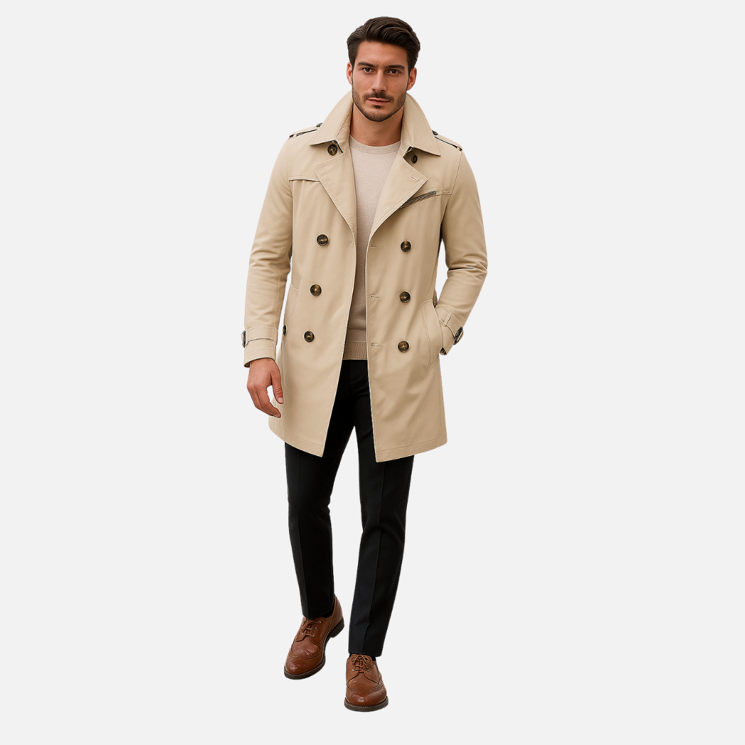 Men’s Long Trench Coat Jacket - Windproof Trench Coat