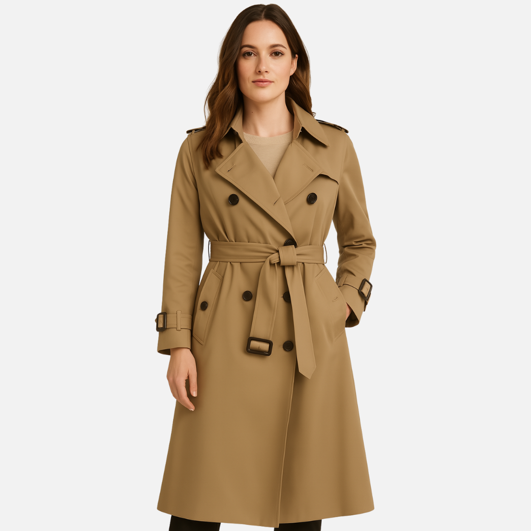 Women’s Warm Trench Coat – Classic Long Belted Coat for Autumn & Winter