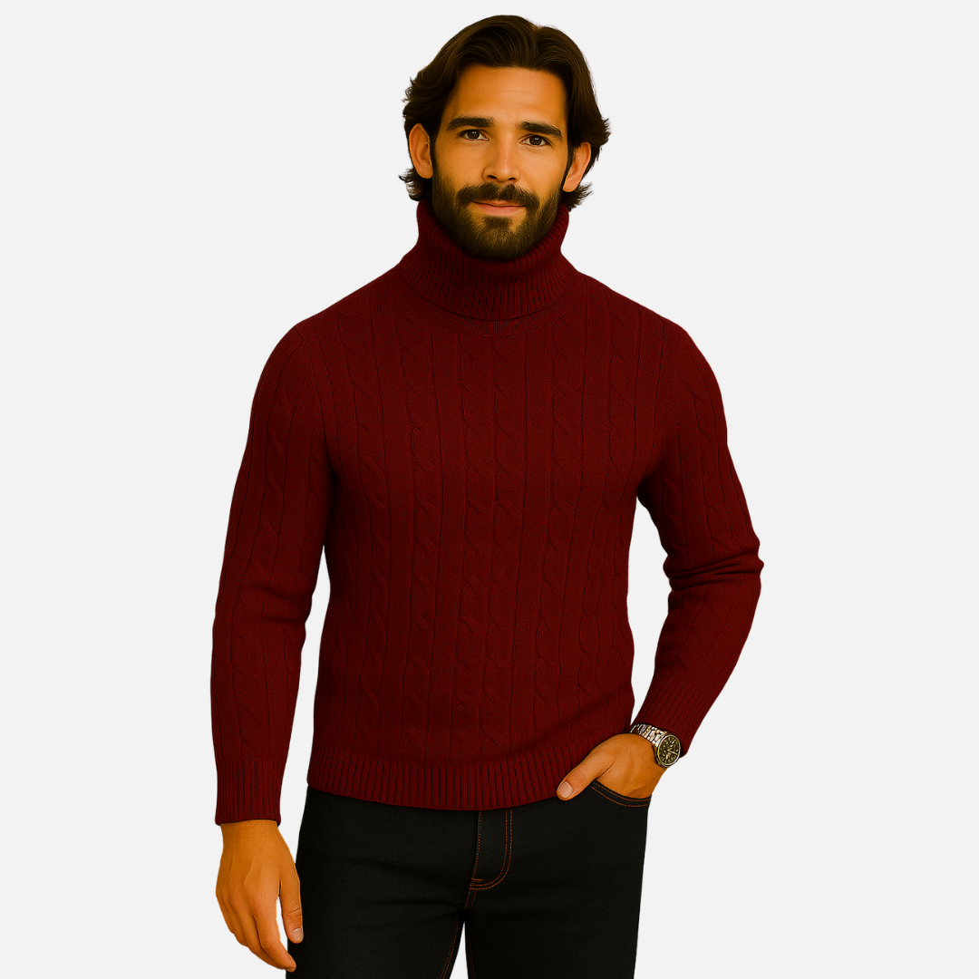 Men's Turtleneck Sweater - Knitted Wool Sweater