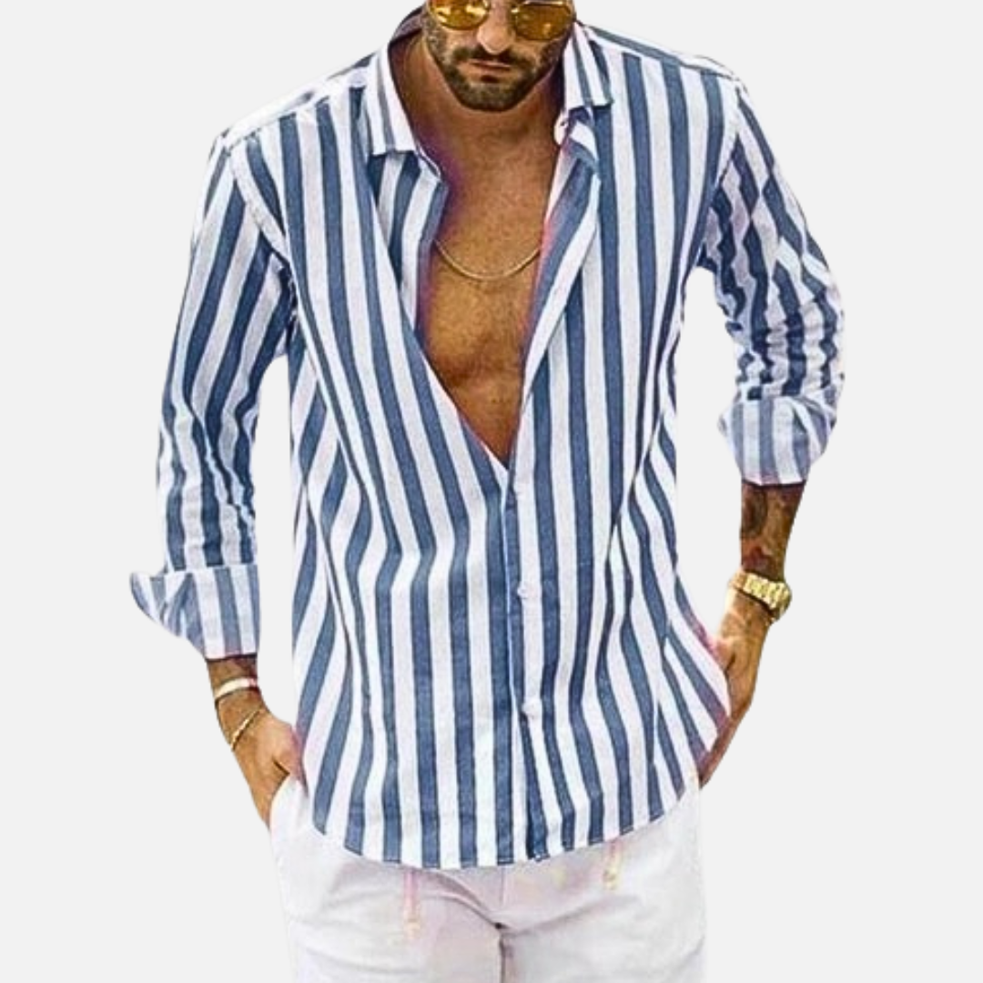 Men's Loose Striped Button-Up Shirt