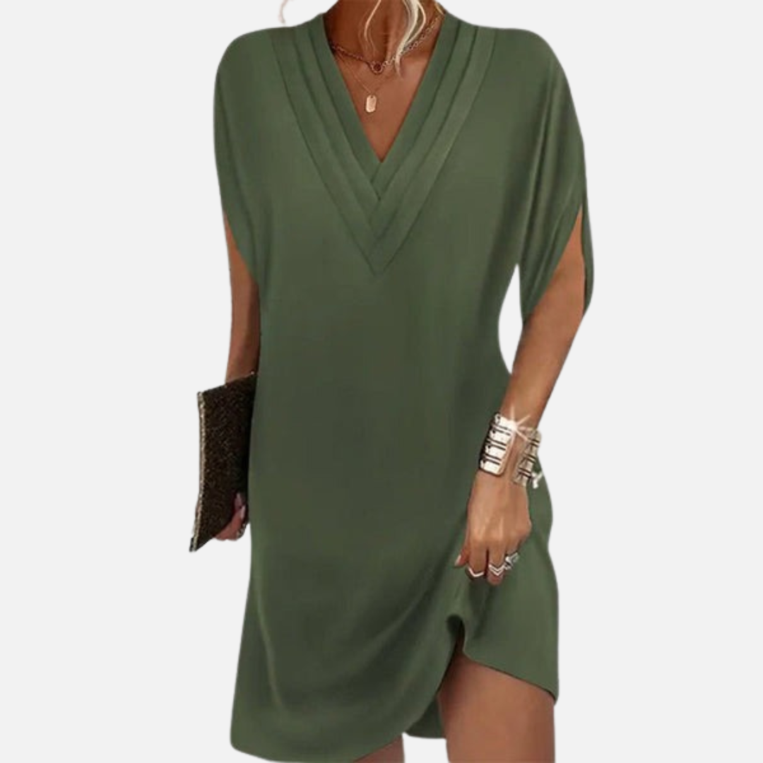 Women's V-Neck Dress - Elegant Midi Dress