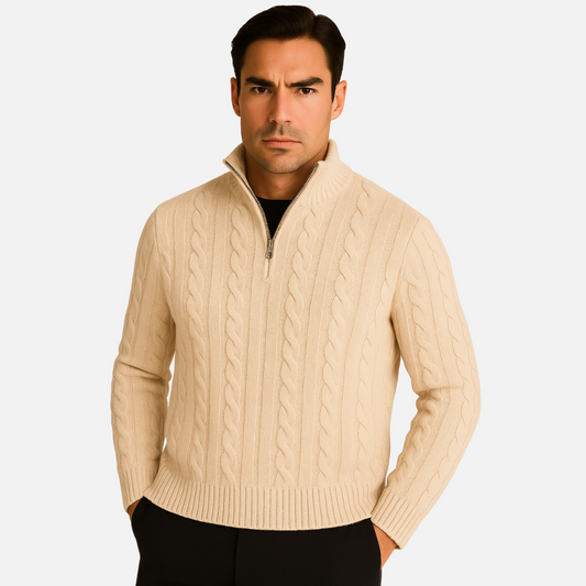 Men's Cotton Knit Half-Zip Sweater - Knitted Half-Zipper