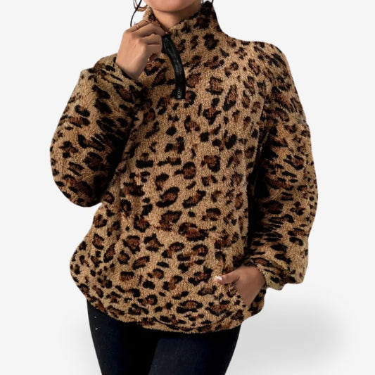 Women's Leopard Print Half-Zipper Sweater