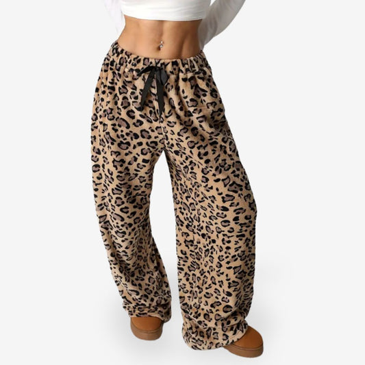 Women’s Leopard Print Wide-Leg Pants with Tie Detail