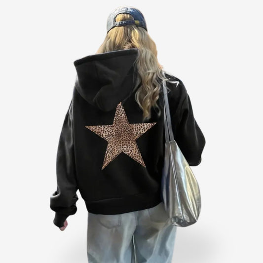 Women's Warm Hoodie with Leopard Star Design