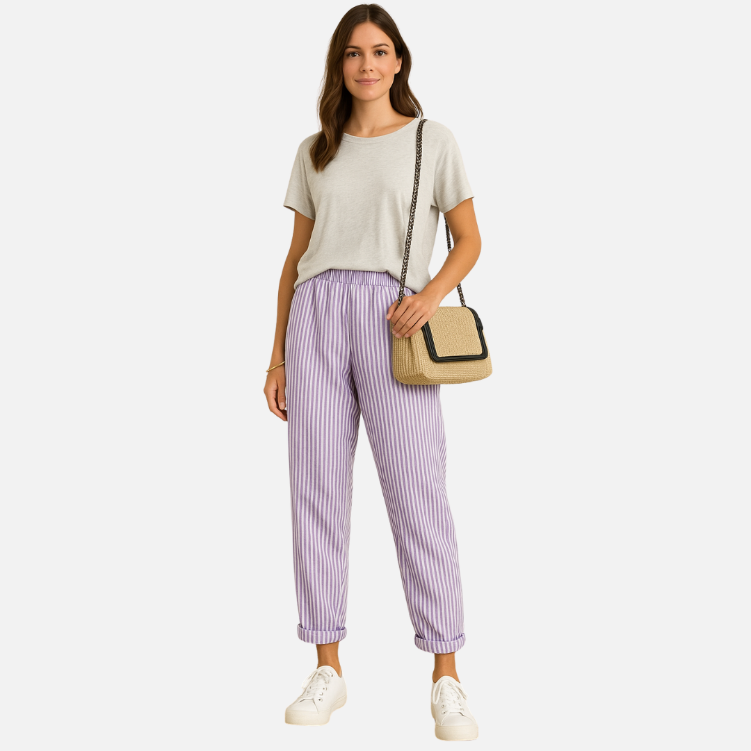 Women’s Casual Striped Linen Pants - Women's Linen Trousers