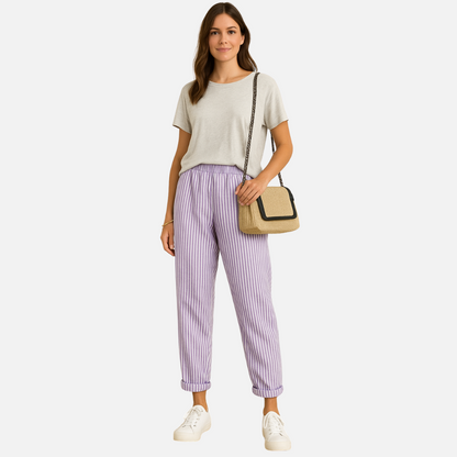 Women’s Casual Striped Linen Pants - Women's Linen Trousers