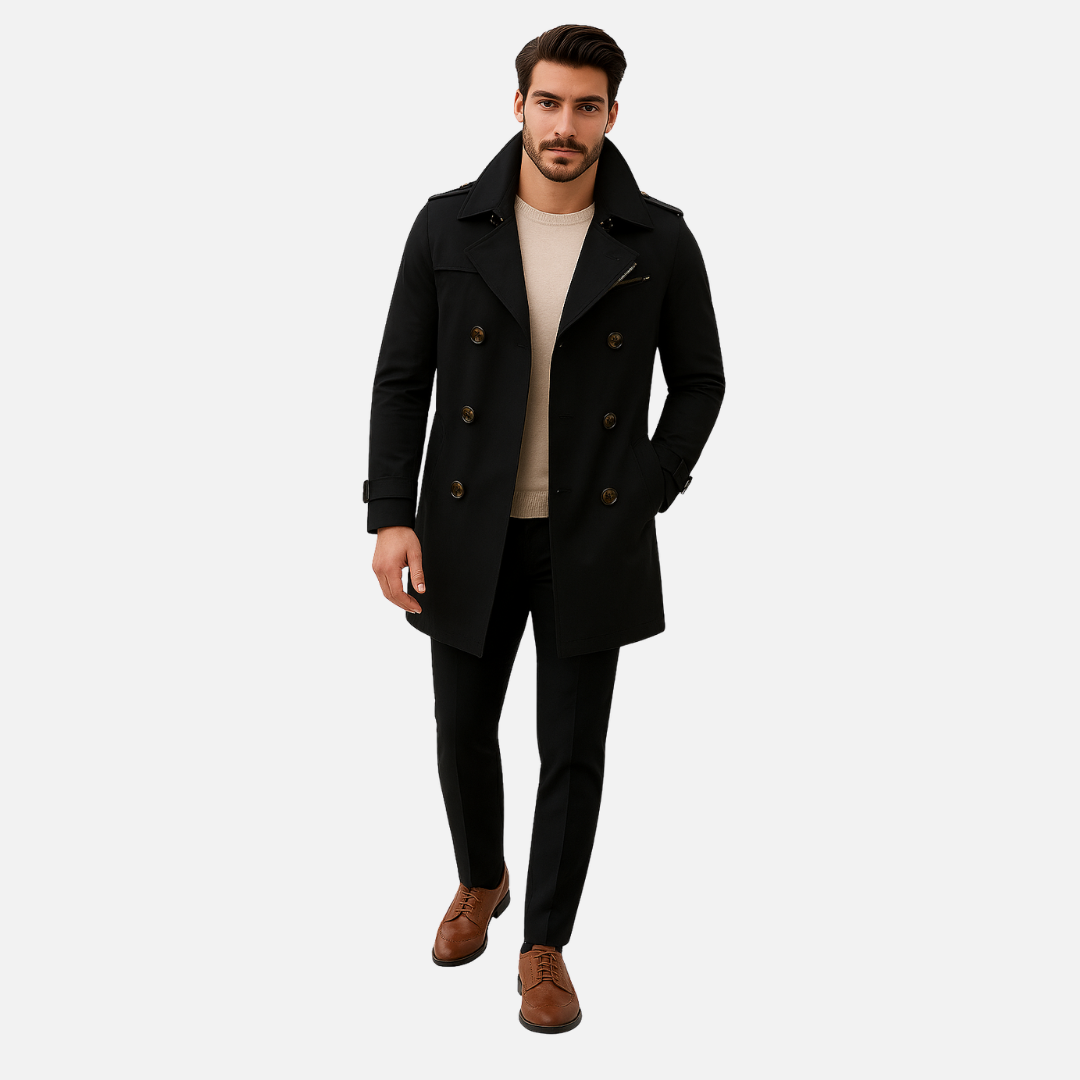 Men’s Long Trench Coat Jacket - Windproof Trench Coat