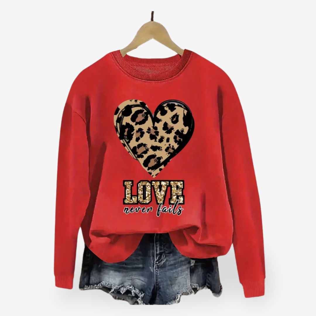 Women’s Sweatshirt with Panther Print Heart Design