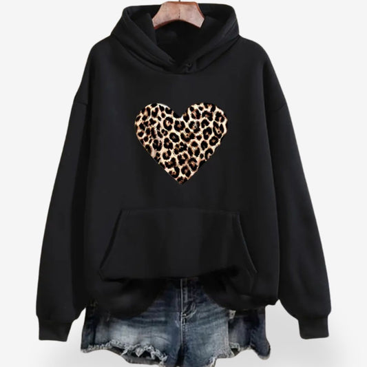 Women's Leopard Heart Design Hoodie