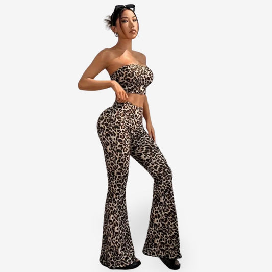 Women's Panther Print Flair Pants with Top Set