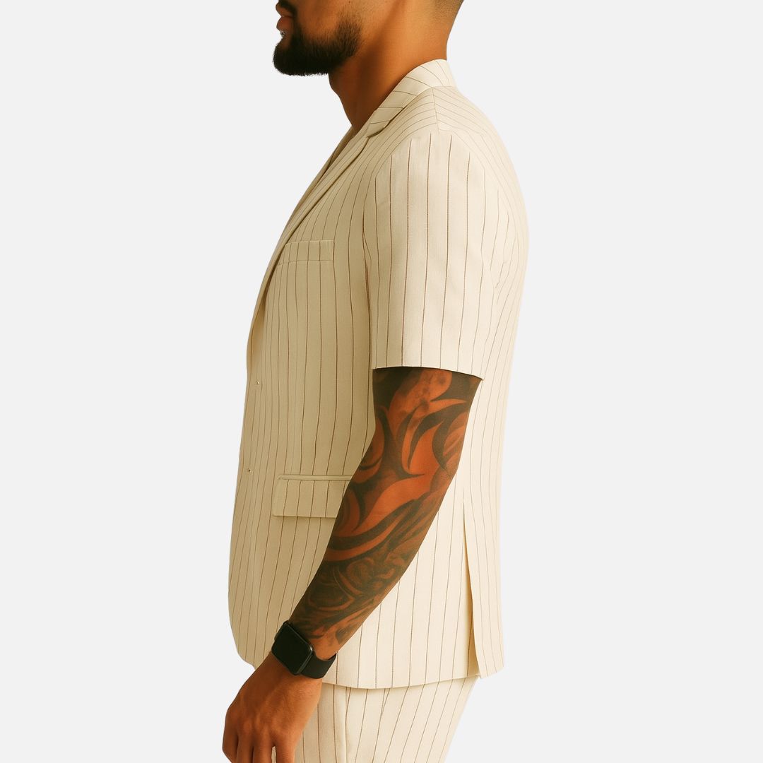Men's Smart Linen Blazer - Striped Breathable Jacket
