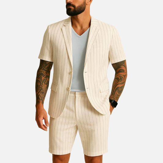 Men's Smart Linen Blazer - Striped Breathable Jacket