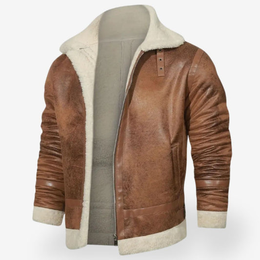 Men’s Warm Brown Faux Leather Jacket with Wool Lining