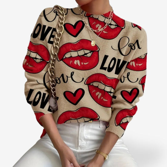 Women’s Sweater with Collar and "Love" Print