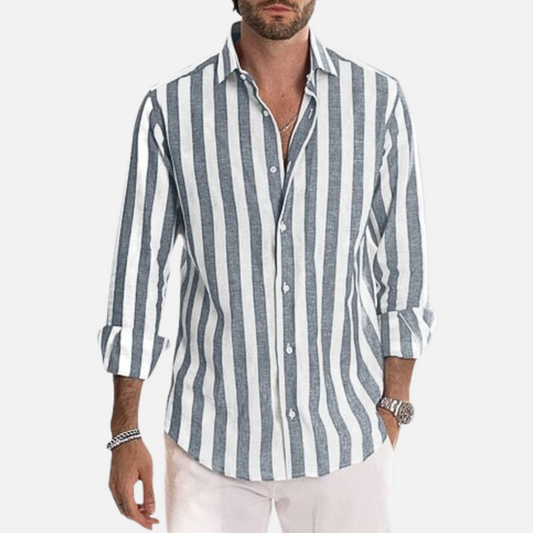 Men's Loose Striped Button-Up Shirt