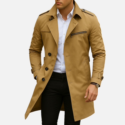 Men's Old Money Trenchcoat - Buttoned Long Jacket