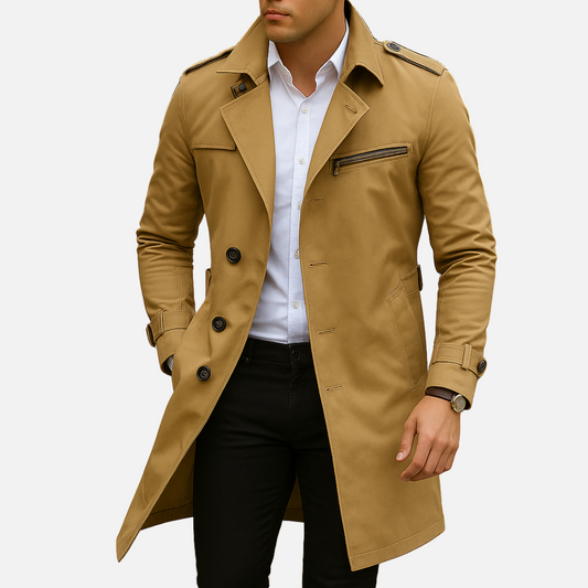 Men's Old Money Trenchcoat - Buttoned Long Jacket