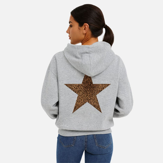 Women’s Leopard Star Hoodie – Warm & Comfortable Leopard Print Pullover