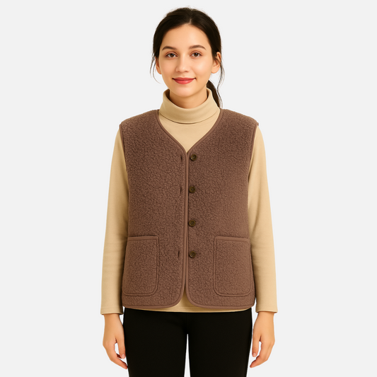 Women's Casual Soft Bodywarmer - Teddy Fleece Sleeveless Jacket