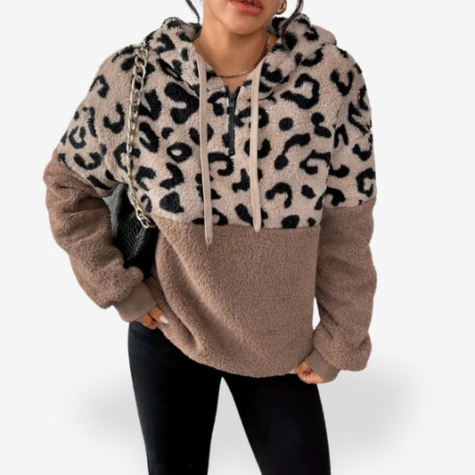 Women's Leopard Print Half-Zipper Sweater