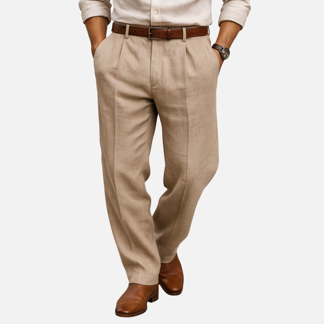 Men’s Pleated Linen Pants - Old Money Trousers