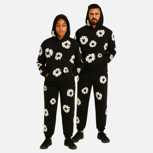 Unisex Cotton Floral Tracksuit – Comfortable Floral Hoodie & Joggers Outfit Set
