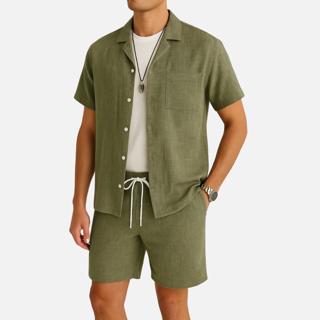 Men’s Linen Set - Short Sleeve Shirt and Shorts