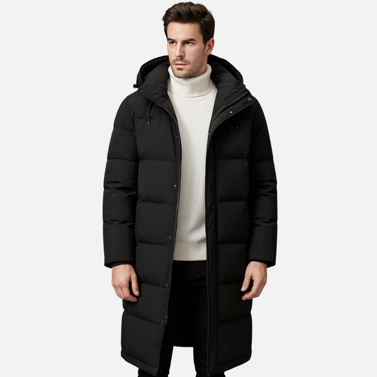 Men’s Long Puffer Coat – Waterproof Trench Coat Jacket