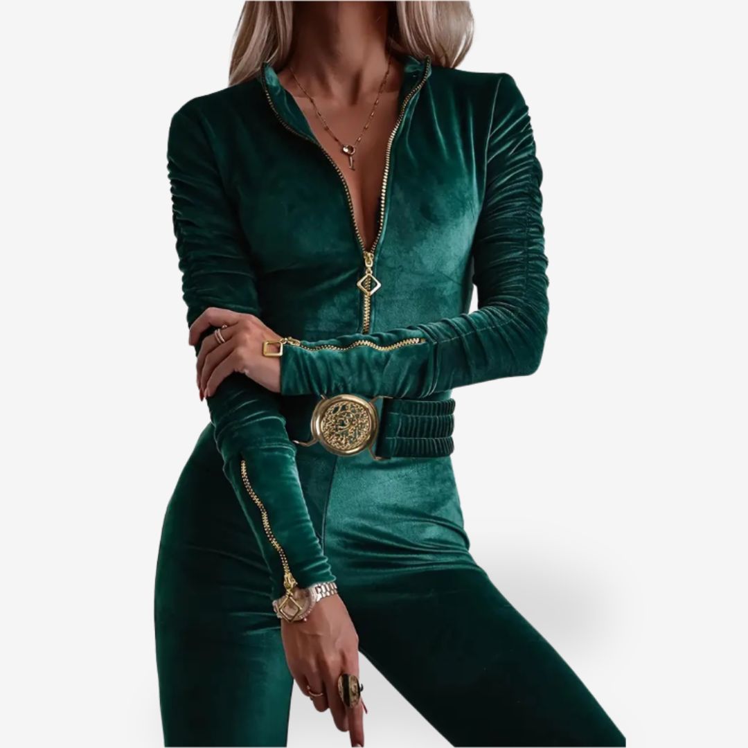 Women’s Velvet Jumpsuit in Green