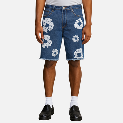 Men’s Denim Floral Shorts - Floral Wreath Shorts