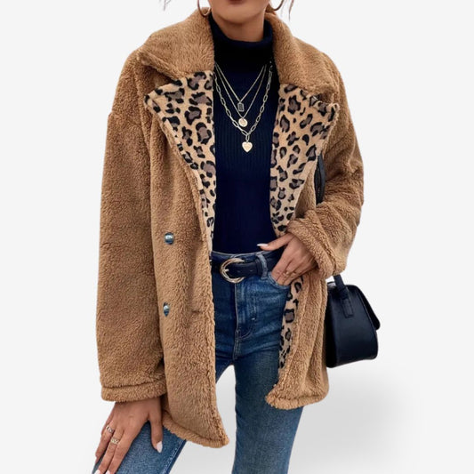 Women’s Panther Print Teddy Coat Jacket