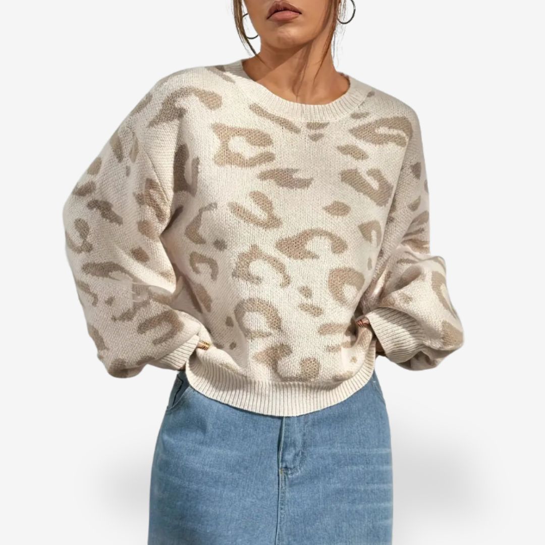 Women’s Warm Knitted Sweater with Subtle Panther Print