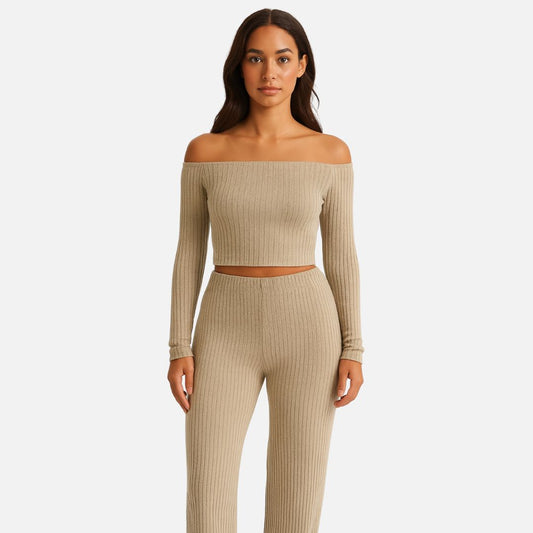 Women’s Loungewear Outfit Set - Cozy Knitted 2-Piece Set
