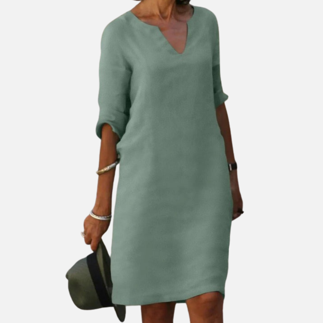 Women's Linen V-Neck Dress