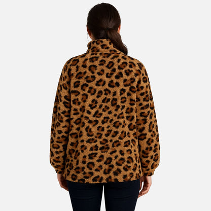 Women’s Leopard Print Half-Zip Sweater – Warm Pullover